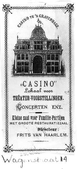 De voorgevel van het Scala-theater, ook wel Casino genaamd in de Wagenstraat huisnrs. 34-36. Reclamefolder 1903
